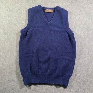 THANE V Neck Sleeveless Knit Sweater Vest Navy Blue Womens M Lambs Wool Made USA